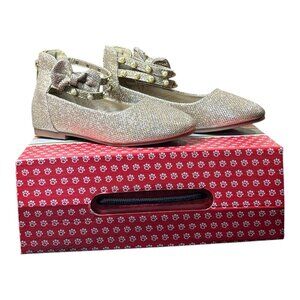 PandaNinjia Gold Glitter & Pearl Dress Shoes Ankle Strap Party Girls Sz 13